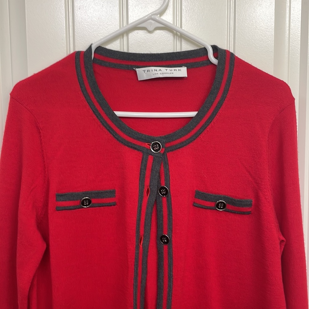 Trina Turk red black cardigan sweater size Medium - Picture 2 of 7